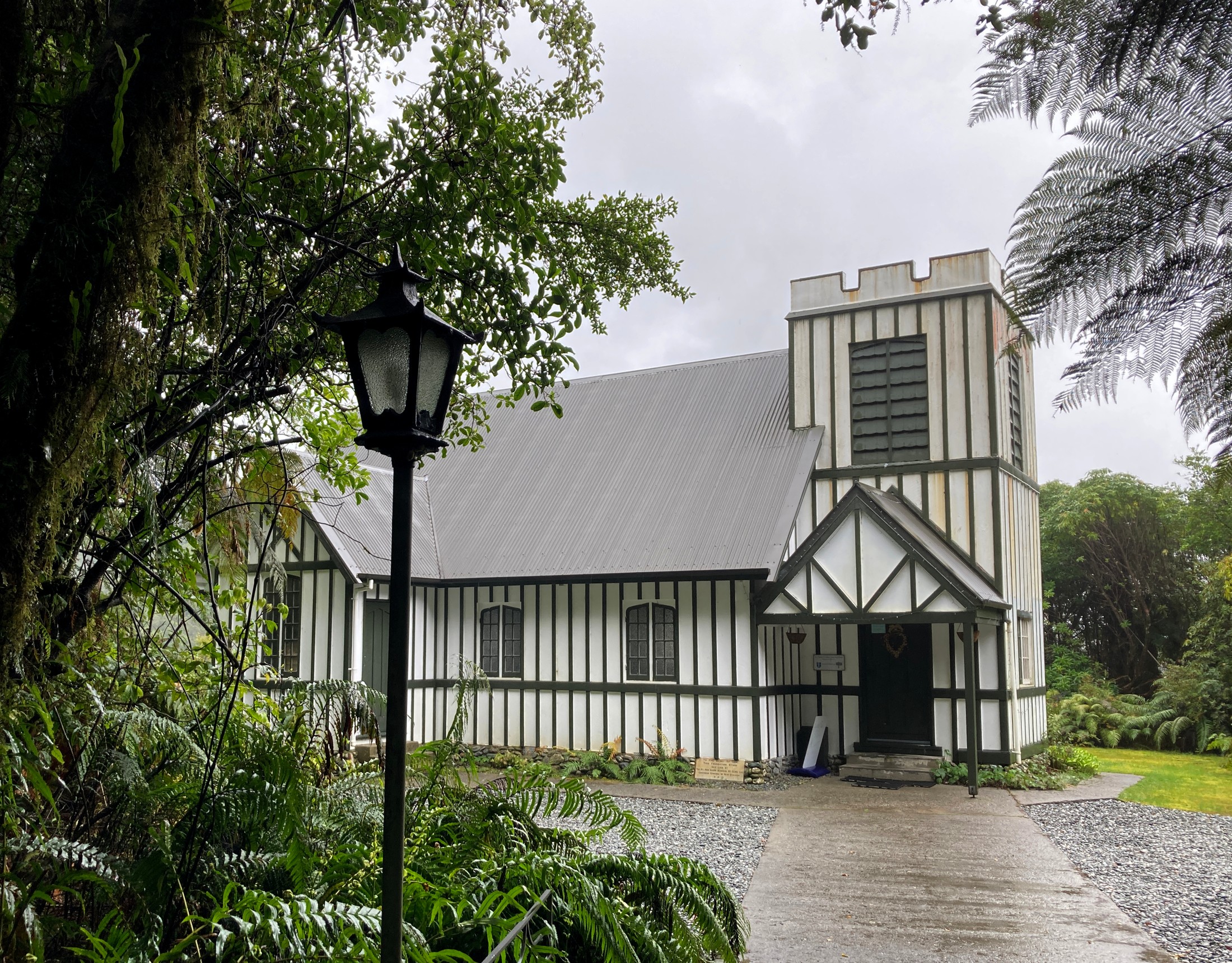 St James Church in Franz Josef, New Zealand, is registered by the New Zealand Historic Places Trust as a Category I structure, and is notable for the clear glass above the altar that originally looked directly out onto Franz Josef glacier. | Franz Josef in New Zealand